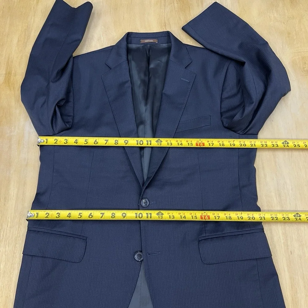 Peter Millar Suit Mens 40R Wool Pants 34x28 Pinstriped Dark Navy Striped